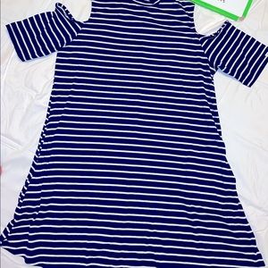 Navy blue and white Open Shoulder Dress